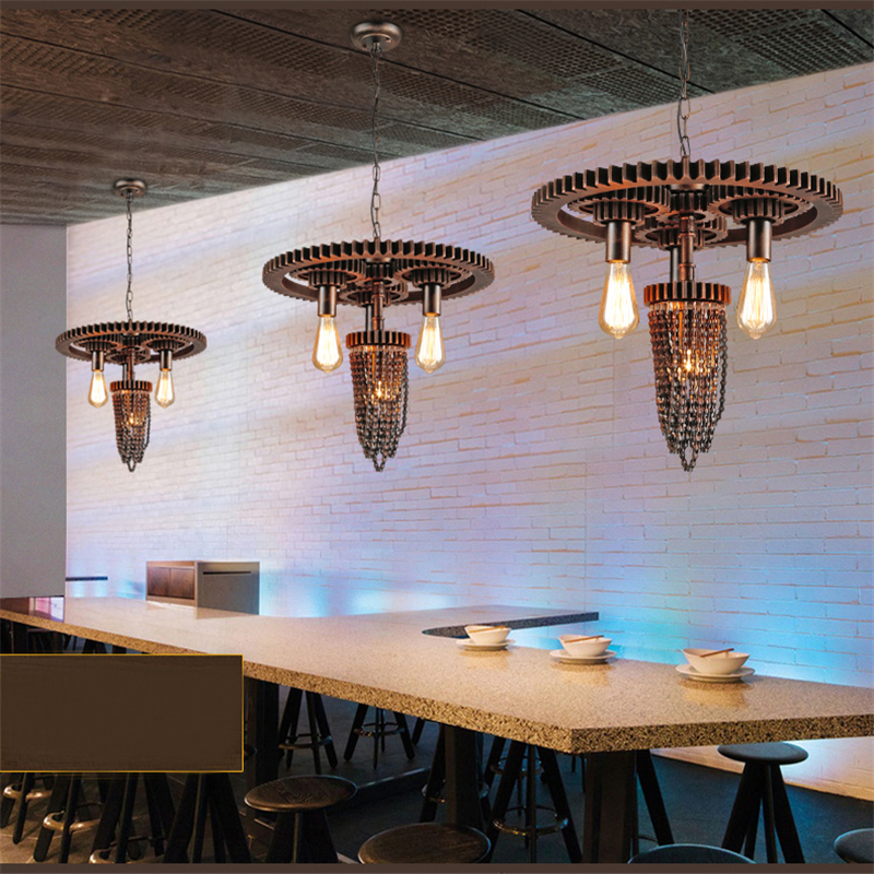   ö Ŵ޷ Ʈ  ü Ʈ   Ʈ    ̱  ī /Loft Gear Chain Pendant Lights Personality Art Deco Suspension Lamp American Simple Cafe